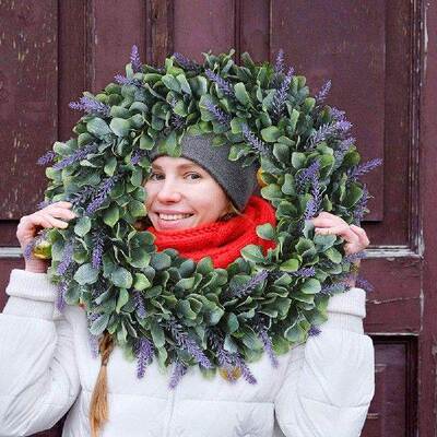 极速Aratificial Wreath Door Wreath 17 Inch Lavender Spring