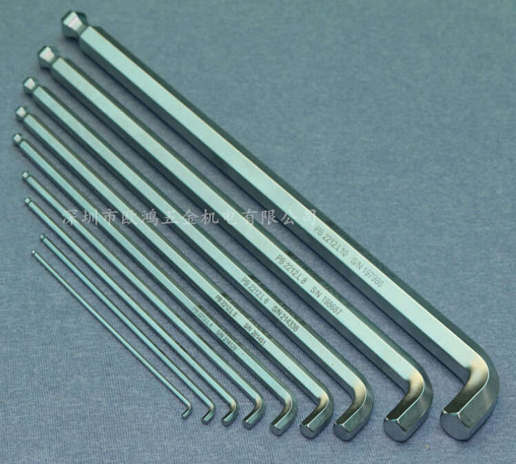 瑞士PB2212L系列234568MM100°弯头短销头加长内六角扳手