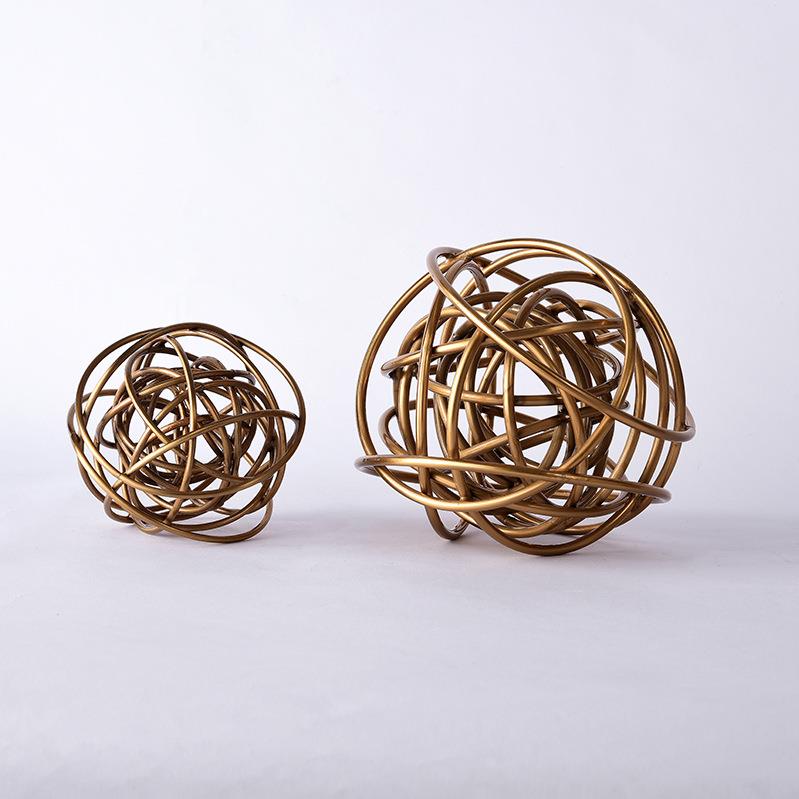 后现代金属家居饰品样板间客厅书房电视柜桌面铁艺铁线球摆件