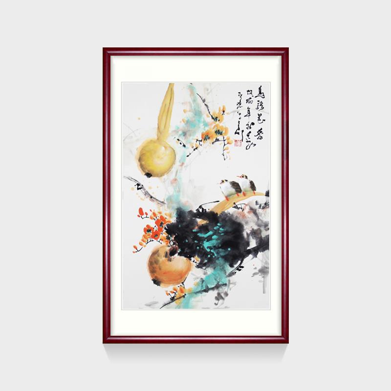 国画手绘葫芦画中式玄关竖版走廊挂画花鸟画客厅装饰画字画风水画