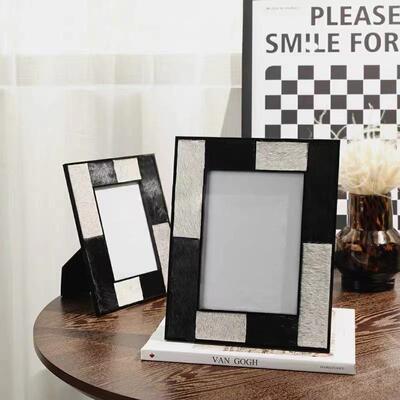 从上现代轻奢高级感马毛相框摆件售楼处样板间卧室客厅奶油风装饰