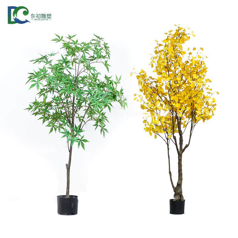 新款简约风仿真绿植景观盆栽绿枫树室内造景摆件仿真银杏装饰盆景