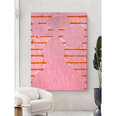 粉色系抽象线条客厅装饰画高级肌理感玄关挂画艺术款划痕餐厅壁画
