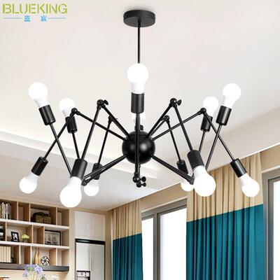 美式创意黑色铁艺餐厅灯吧台卧室枝形吊灯装饰复古艺术风格跨境