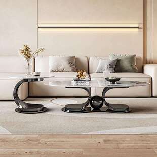 轻奢岩板茶几椭圆形高端现代简约客厅家用小户型茶几电视柜组合