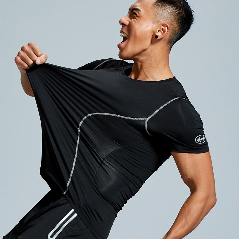 高弹运动T恤男短袖夏季冰丝透气体恤衫跑步服薄款速干衣男士健身