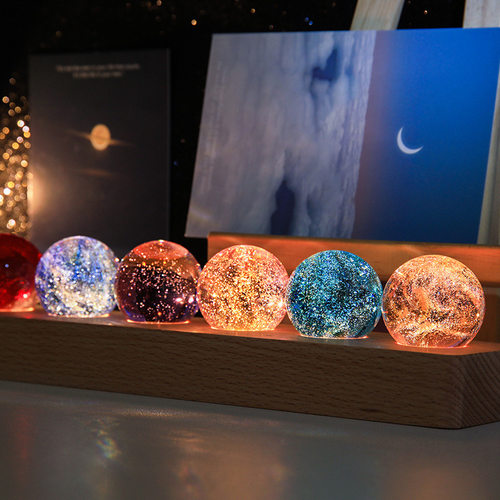 星空七彩琉璃珠发光水晶球小夜灯创意桌面轻奢装饰品摆件节日礼品