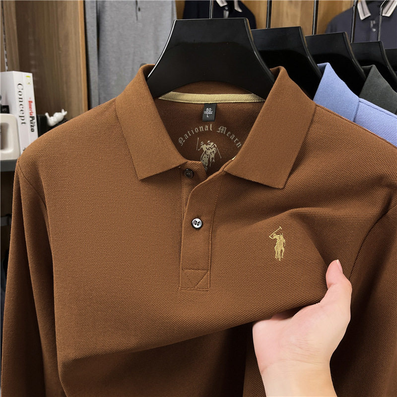 纯棉长袖polo衫男2026春季新款商务休闲翻领刺绣全棉透气男士t恤