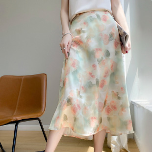 女装 印花高腰伞裙显瘦包臀裙薄款 服 新款 跨境2025碎花半身裙女春季