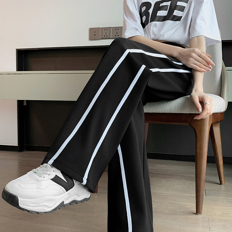 黑色窄版阔腿裤女春夏季2026新款直筒高腰运动裤子女休闲运动卫裤