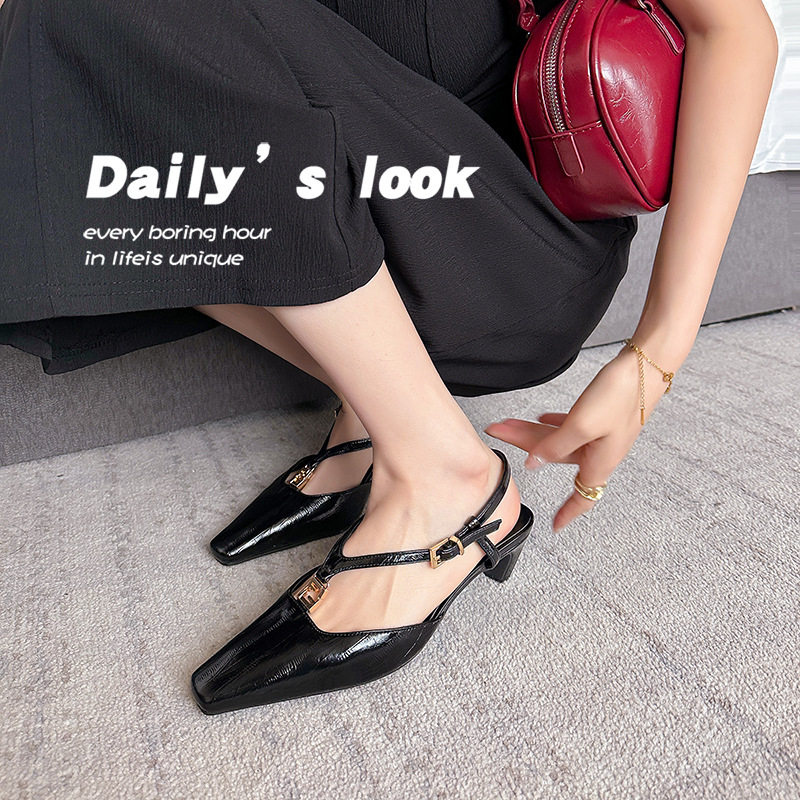 同款京圈富美~方头小金扣鳗鱼纹小猫跟后空凉鞋女夏季,女鞋,时装凉鞋,淘宝优惠券,粉丝福利购,淘宝优惠卷