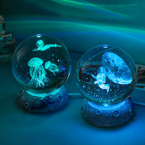 水晶球小夜灯发光底座创意桌面装饰摆件氛围灯3d内雕新年礼物