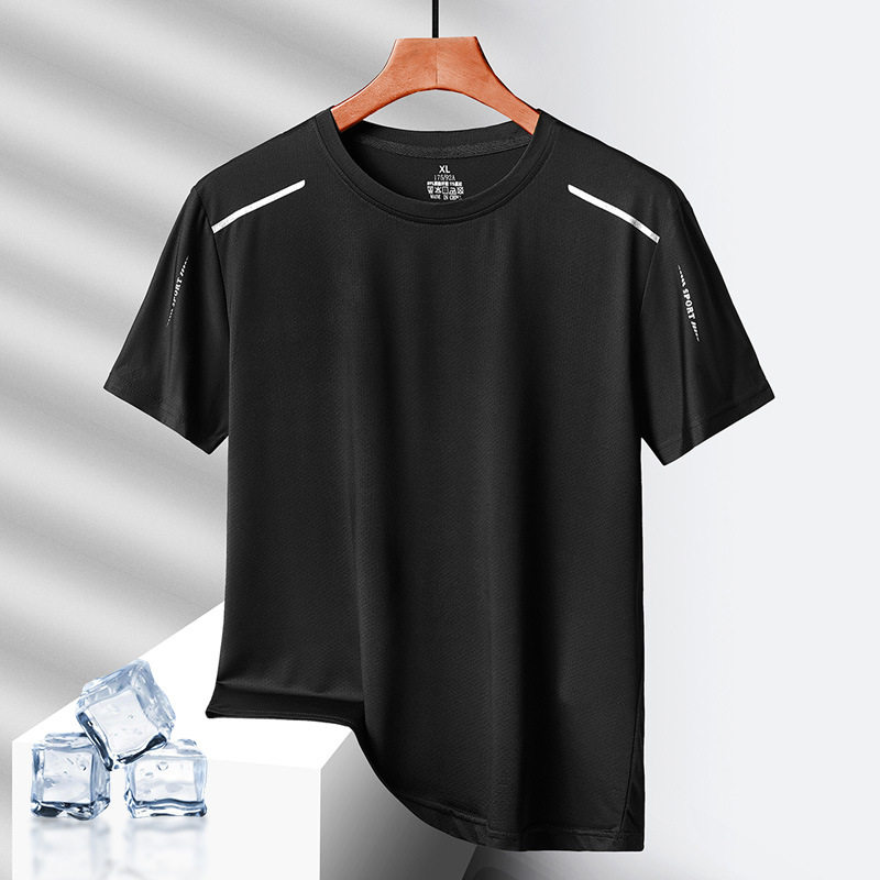 冰丝短袖t恤男士2025年夏季薄款宽松速干休闲上衣运动半截袖大码