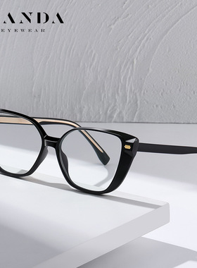 外贸新款猫眼镜框女时尚超轻平光镜TR-BC908潮流板材腿防蓝光眼镜