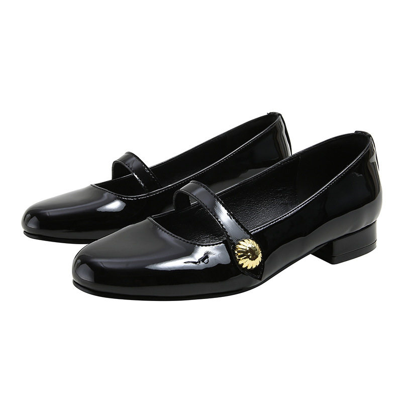 新款法式厚底复古小皮鞋玛丽珍单鞋女浅口圆头小金扣平底单鞋