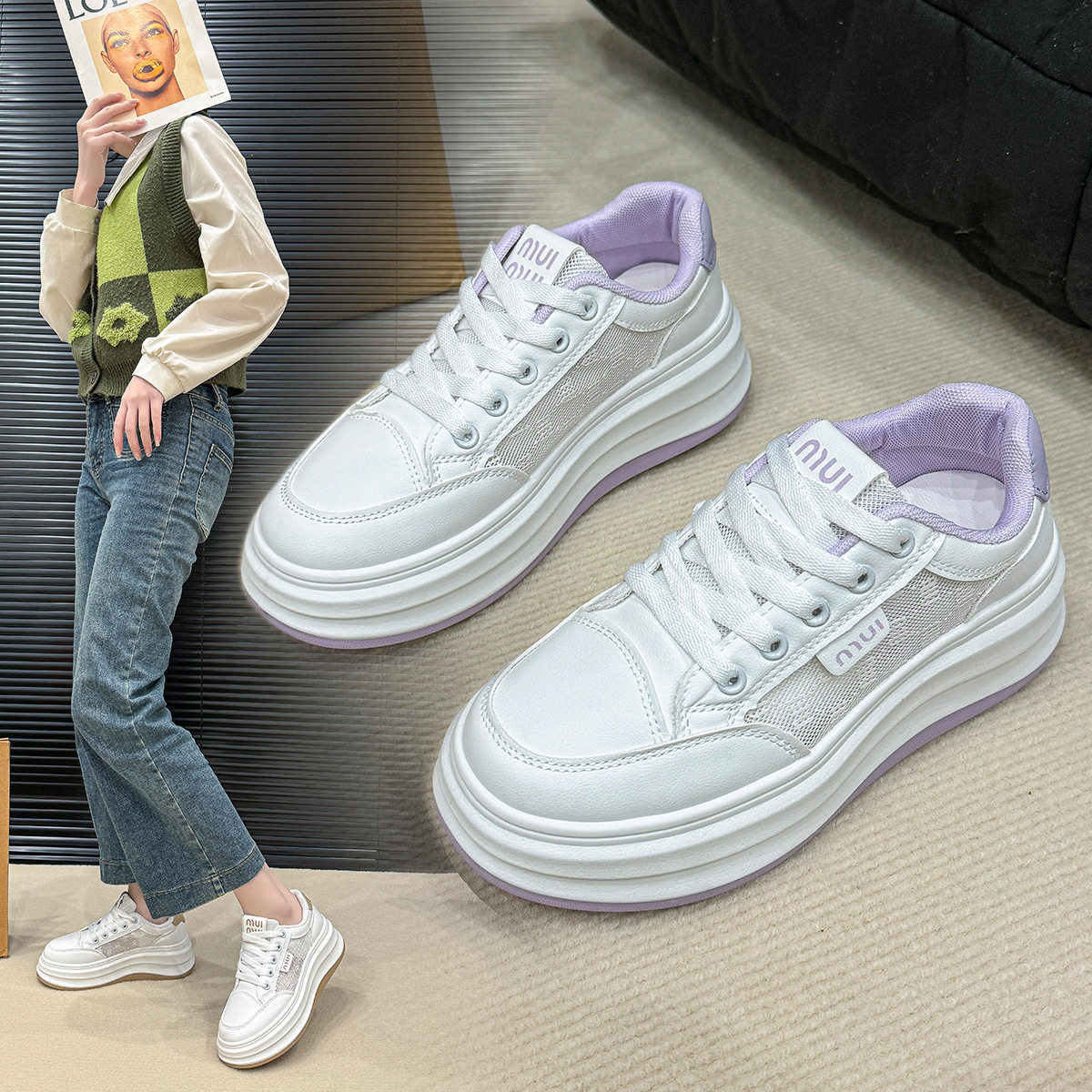 新款薄款小白鞋女2025春夏季ins潮百搭增高厚底网鞋透气运动板鞋,运动鞋new,运动休闲鞋,淘宝优惠券,粉丝福利购,淘宝优惠卷