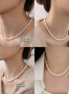 施家珍珠纯银925项链女轻奢高级感强光正圆锁骨链ins风小米珠吊坠