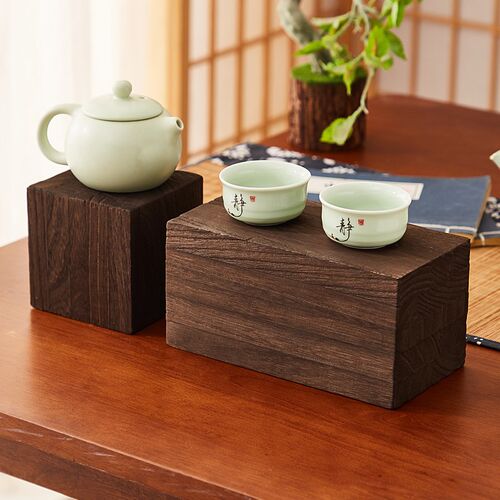 热销实木桌面方形底座工艺品摆件展E示架茶桌茶室镇纸加厚香炉茶