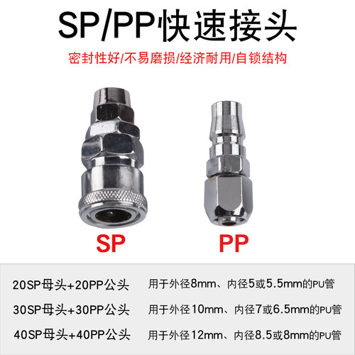 热销自锁快速接头C式气动管空压机气泵软管PU气管木工.具气枪公母