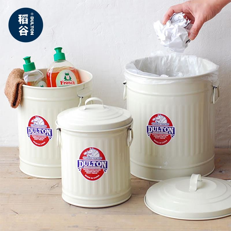 稻谷藏库DULTON金属收纳桶 铁皮垃圾桶家用收纳带盖子圆桶3.5L6L1