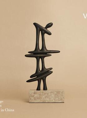 梵其覆古轻奢大理石抽象几何雕塑摆件样板房民宿客厅酒柜中古装饰