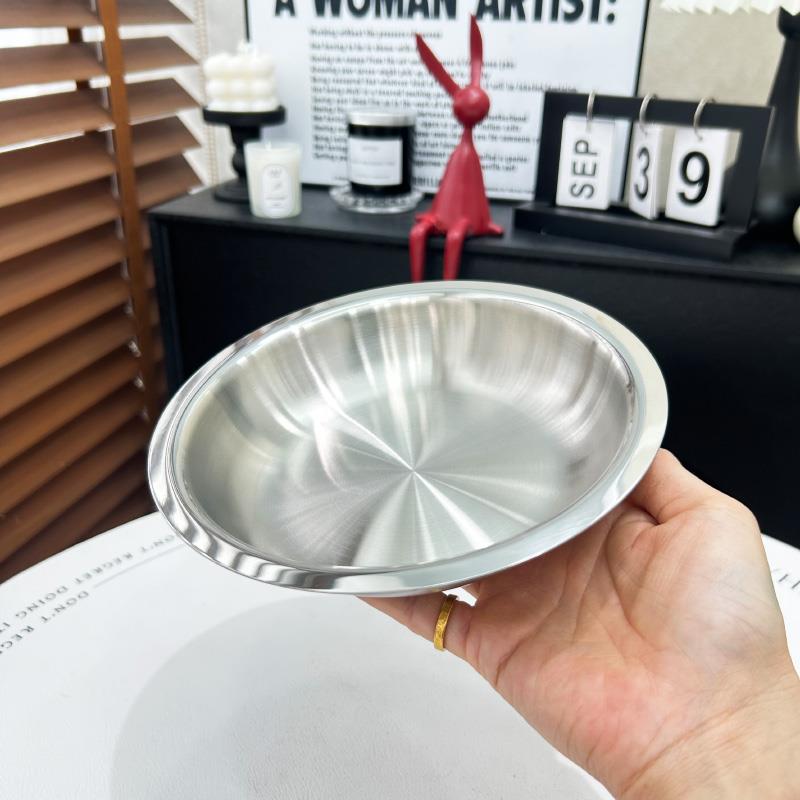 小怪兽系列304不锈钢加厚圆形碟子盘子烧烤盘果盘深盘托盘装菜盘