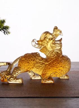 琉璃招财貔貅摆件一对水晶皮丘乔迁搬家礼物客厅守财底座高档