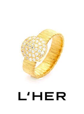 LHer意大利进口戒指圆钻豆豆薄片戒指小众时尚复古18K金色戒指女