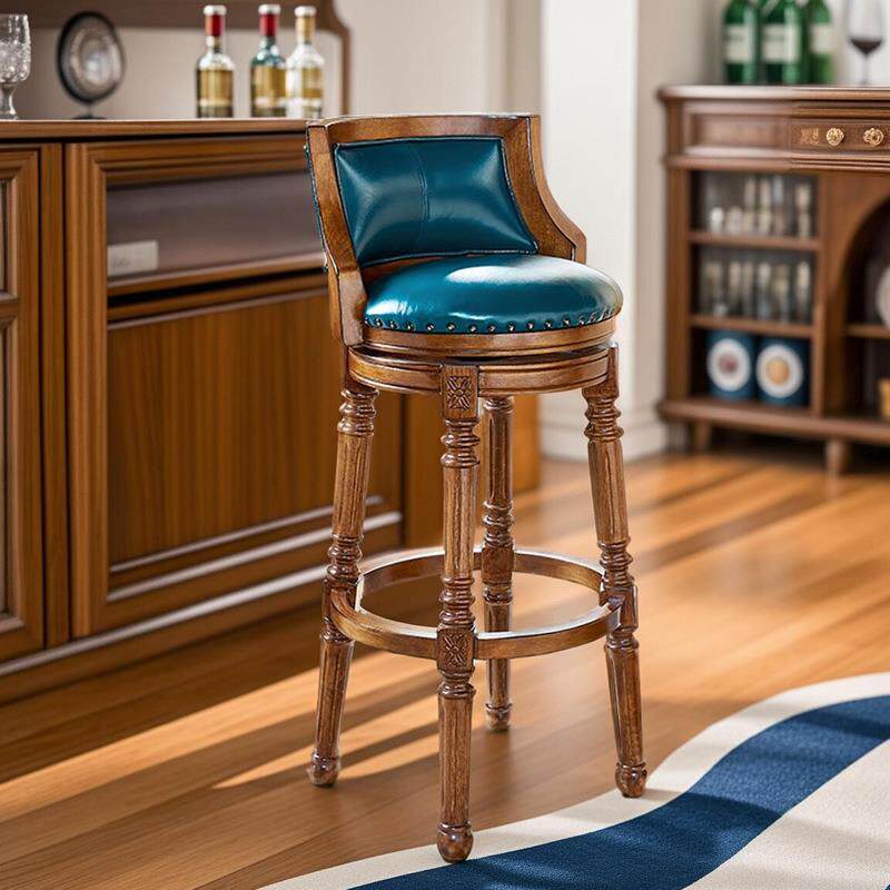 美式吧台椅家用欧式实木吧椅圆复古吧凳高脚凳靠背酒吧旋转轻奢