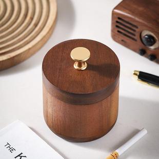 烟灰缸带盖大容量风烟缸木送男朋友家用防风防飞灰办公室复古