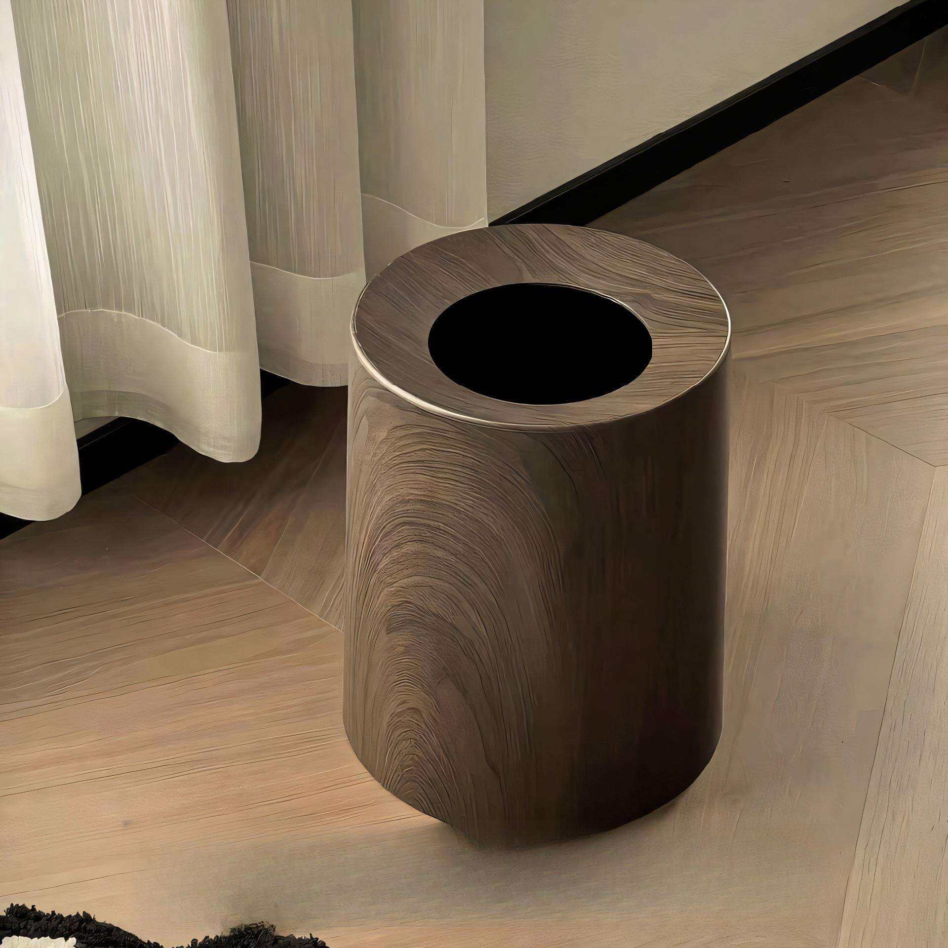 木纹垃圾桶高颜值中古风客厅家用厨房卫生间厕所轻奢大号纸篓