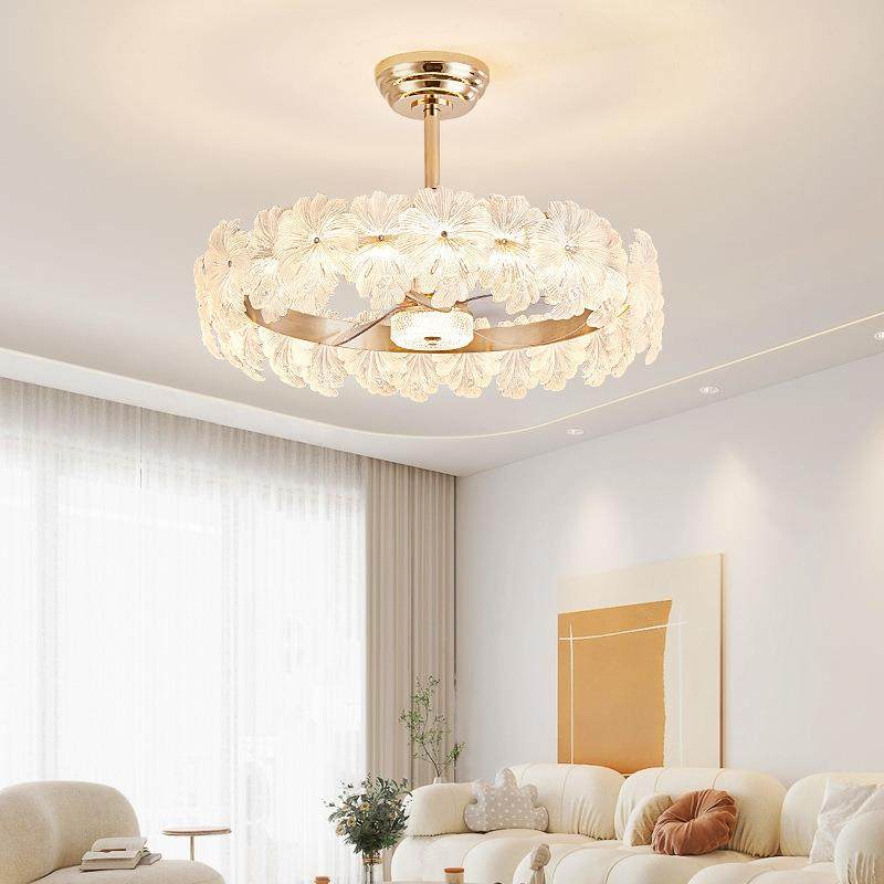 现代简约轻奢法式主卧室房间吸顶灯2025新款水晶卧室风扇灯吊扇灯