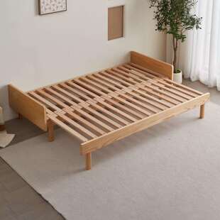 实木抽拉伸缩床架原木榉木推拉折叠拼接两用沙发床单人床变双人床