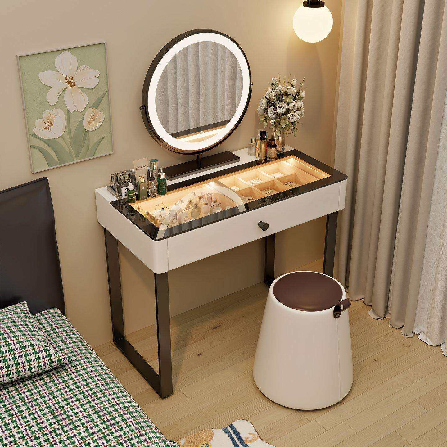 2025新款全实木小户型梳妆台全景氛围灯简约时尚多功能一体化妆桌