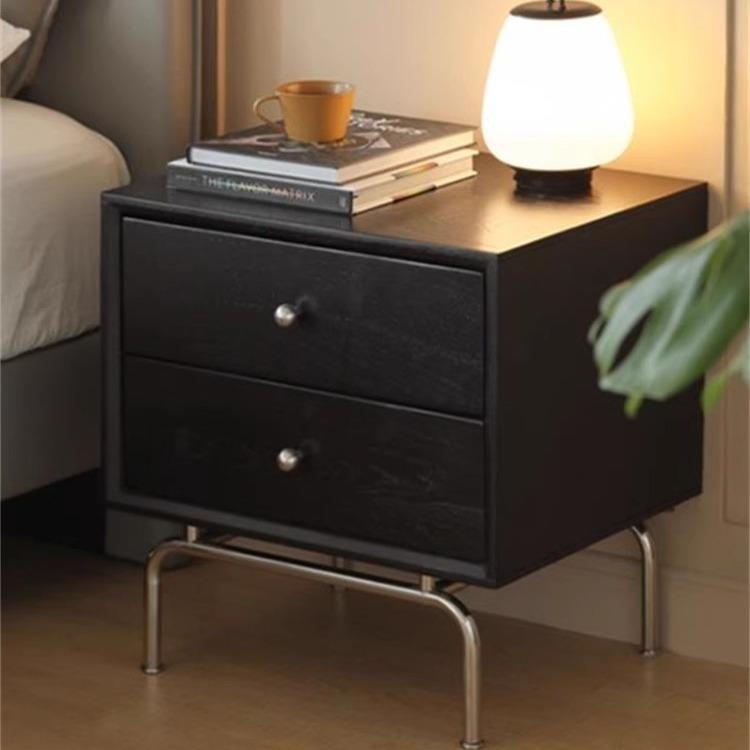 严选实木中古风卧室床头柜小型床边抽屉柜设计感储物柜床尾边柜子