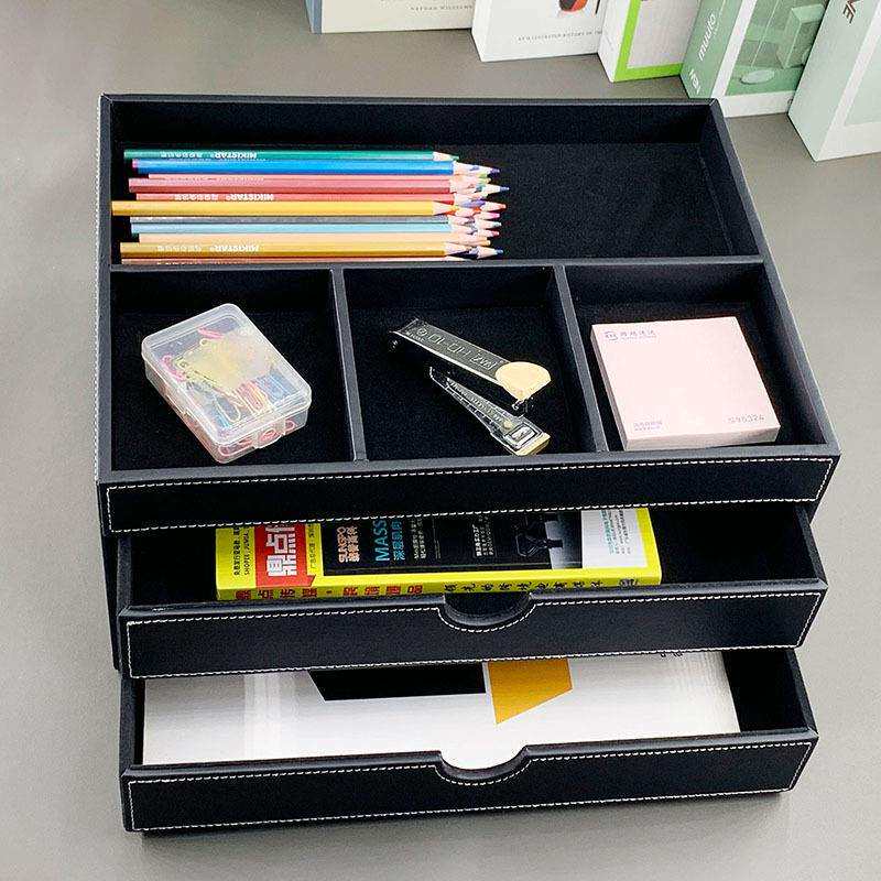 办公室桌面文件柜带抽多层文具文件收纳座创意皮革A4办公柜