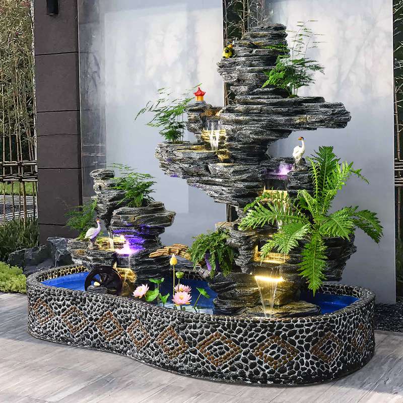 大型假山流水喷泉摆件公司酒店别墅露台户外庭院鱼池布置景观造景