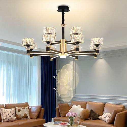 现代北欧轻奢水晶吊灯客厅灯卧室餐厅发光灯臂铝材大气防尘吊灯