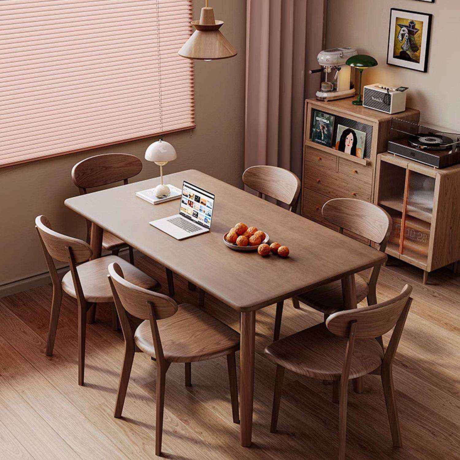 餐桌小户型家用长方形实木大板桌胡桃木吃饭桌子现代简约桌椅套装