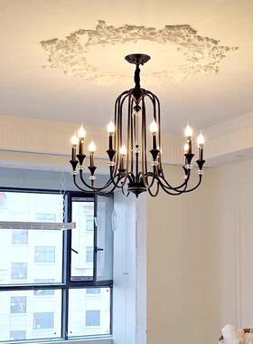 法式复古客厅吊灯美式楼梯中古黑色餐厅卧室灯南洋风蜡烛水晶灯具