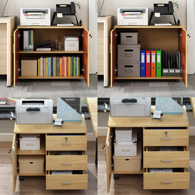 办公室矮柜仿实木文件柜带锁抽屉柜落地打印机储物柜桌子置物柜办