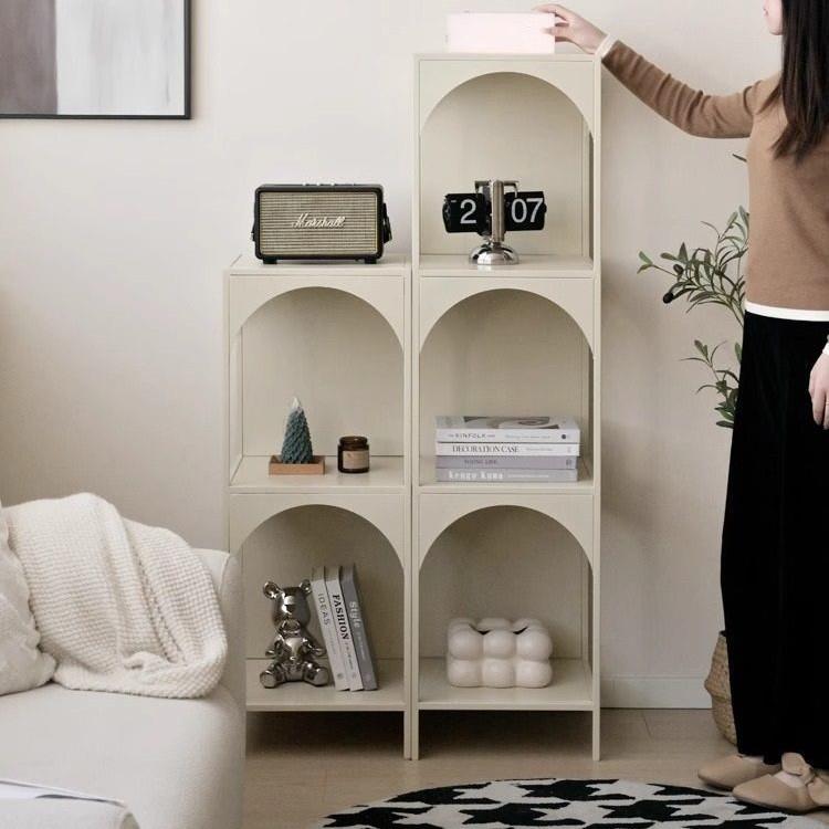 创意铁艺客厅落地置物架子书架落书柜杂物收纳陈列架展示柜奶油风