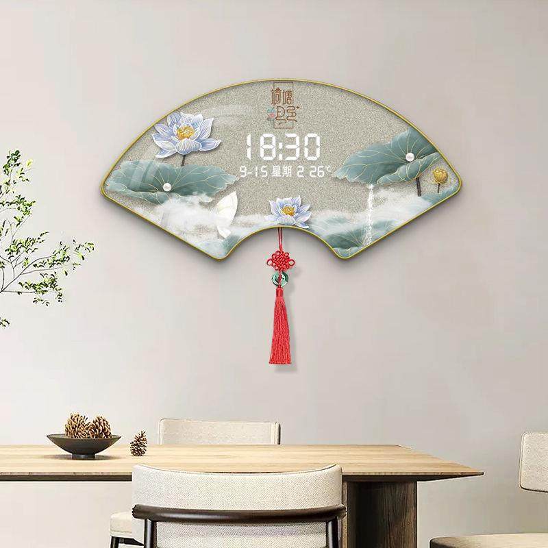 2024款扇形装饰画钟表数显LED灯时钟客餐厅挂墙雷达感应静音走时