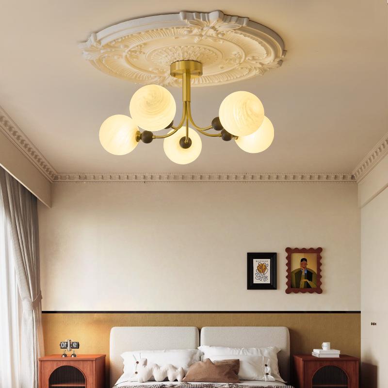 法式中古风全铜仿云石客厅灯北欧创意魔豆卧室灯复古护眼餐厅吊灯