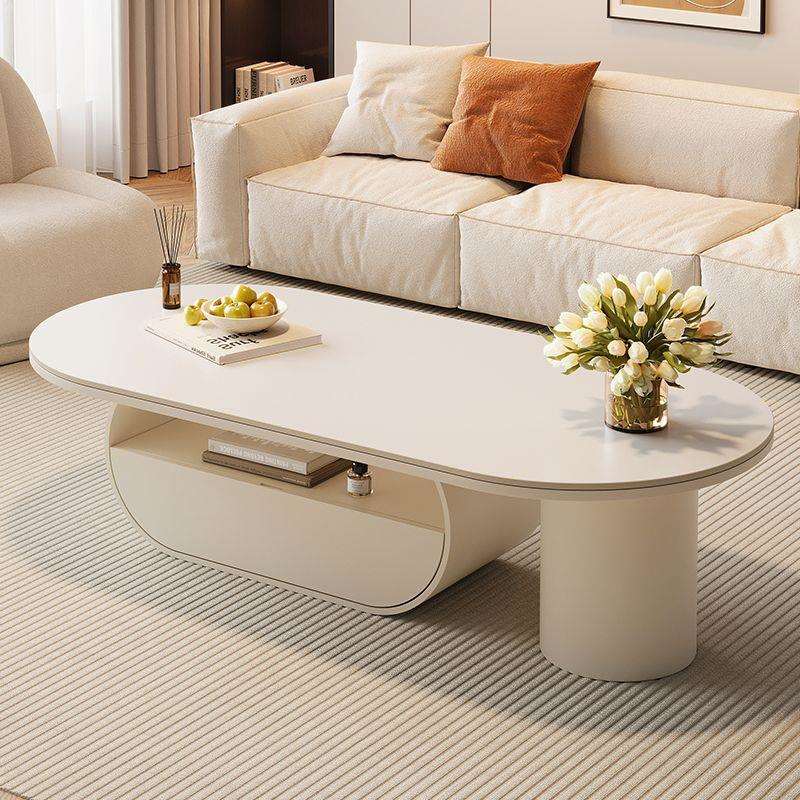 家香之梦椭圆形岩板环保简约现代办公客厅茶几带抽屉2025新款