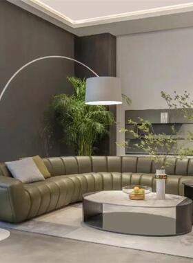 Skyla地平线沙发意式极简客厅圆弧形沙发超纤皮落地款橄榄绿沙发