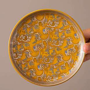 郑文强老师鎏银黄色伏龙壶承家用茶点盘中式茶具配件茶壶垫盖碗托