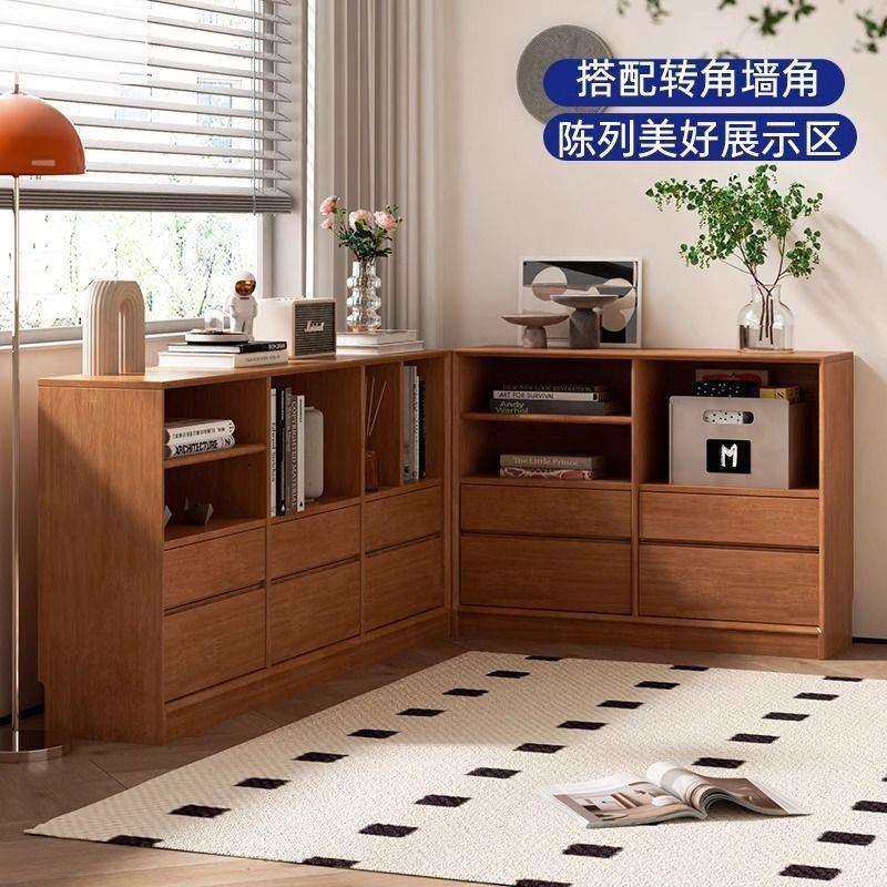 日式矮书柜实木书架矮柜落地储物柜餐边柜斗柜置物地柜客厅电视柜