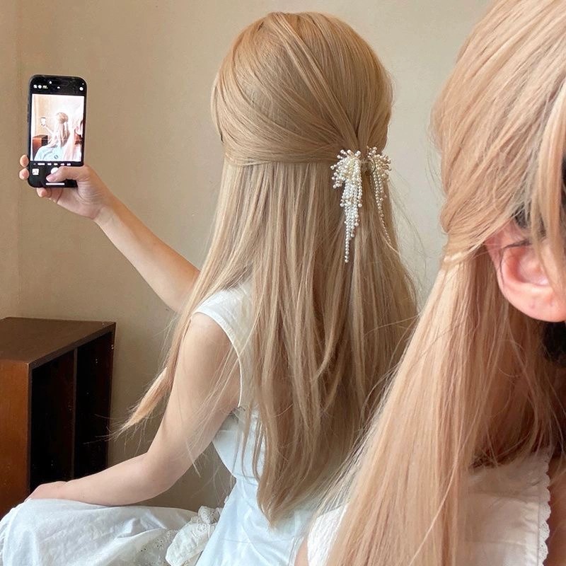 超仙珍珠流苏蝴蝶结抓夹