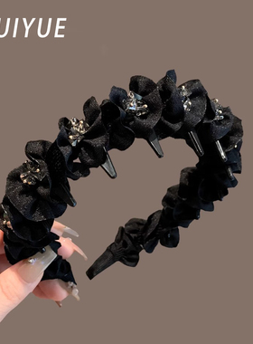 高级感黑色发箍女2025新款褶皱高颅顶头箍巴黎王妃带齿波浪发卡